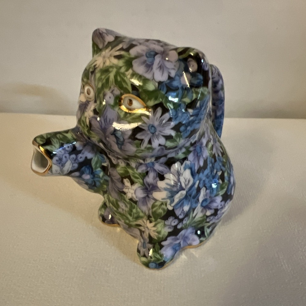 Two's Company Chintz Mollie Creamer Flowers Blue and Purple Cat